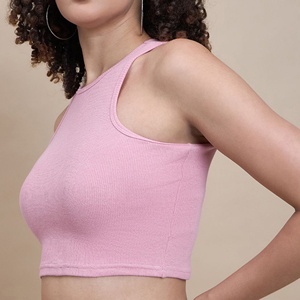 Débardeur court rose élégant pour femme, côtelé, col rond, sans manches, tricoté, vente en gros, fabriqué au Bangladesh, Made in BD 2026 - Product Image 2