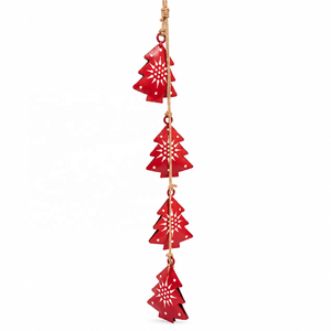 Traditional Metal <b>Christmas</b> <b>Tree</b> Wall <b>Decor</b> with Symmetrical <b>White</b> Motifs Layered Silhouettes and Jute Cord Hanger - Product Image 1