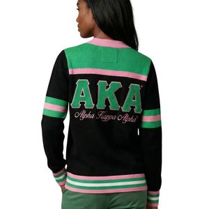 Suéter Cárdigan de Lana Negro con Ribete Rosa y Verde, Chaqueta de Punto con Botones y Escudo Bordado, Moda Femenina - Product Image 5