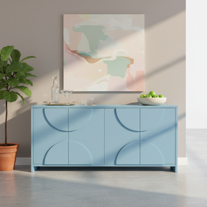 Aparador de Madera Moderno Semicircular con Panel de Media Luna, Mueble de Almacenamiento de Madera con Panel de Arco de 4 Puertas, Diseño de Arco Moderno - Product Image 6