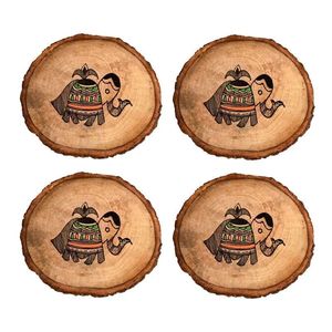 Handmade Wood Round Coasters Set With Cartoon <b>Elephant</b> Design For Tea Coffee Mats & Pads - Product Image 3
