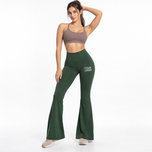 Pantalones de Yoga Personalizados de Cintura Alta con Pierna Ancha y Estampado de Logotipo, Ropa Deportiva Transpirable para Mujer, Color Sólido, Spandex y Poliéster - Product Image 4