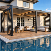 Grande pergola extérieure en aluminium à double baie avec écrans d'intimité et éclairage LED pour terrasse de piscine, jardin et salon