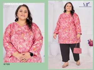 Mejor proveedor de la India de conjuntos de kurti-top largo de talla grande, listos para usar, de la última colección de tela de rayón slub con diseño estampado. - Product Image 3