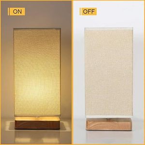 Lampe de table LED carrée moderne, abat-jour en tissu, base en bois, lampe de chevet, lumière blanche chaude, décoration d'intérieur - Product Image 3
