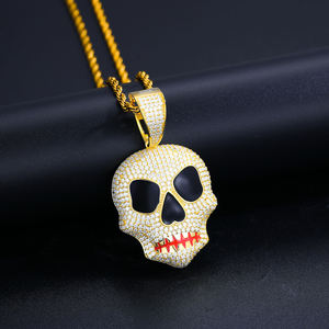 Collar con Colgante de Calavera Iced Out, Chapado en Plata, Acero Inoxidable, Joyería Hip Hop Unisex, Amuleto de Moissanita, Colgantes Temáticos para Fiestas - Product Image 3