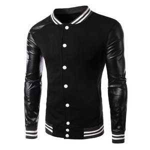Chaqueta Universitaria Negra de Alta Calidad al por Mayor con MOQ Bajo para Hombre, con Mangas de Cuero, Parches Personalizados y Bordados, Chaqueta de Béisbol - Product Image 2