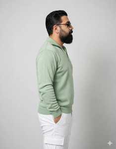 เสื้อสเวตเชิ้ตคอตั้งแบบสวมใส่สบายสำหรับผู้ชาย สีเขียวอ่อน แบรนด์ Oneten Apparels รุ่น Quarter Zip Knitted Pullover - Product Image 5