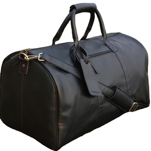 Sac de voyage en cuir véritable noir de qualité supérieure, fabriqué à la main, sac de week-end, bandoulière réglable, fermeture éclair, grande capacité, unisexe - Product Image 1