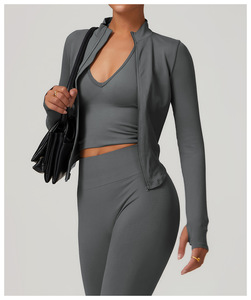Veste de yoga légère pour femme, extensible dans quatre directions, écologique, manches longues, col montant, coupe seconde peau, haut d'entraînement fitness - Product Image 6
