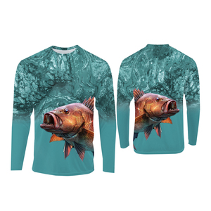 Chemise de pêche à manches longues pour homme, imprimé numérique, protection anti-UV UPF 50, motif vague turquoise, séchage rapide, logo frontal, pull-over - Product Image 4
