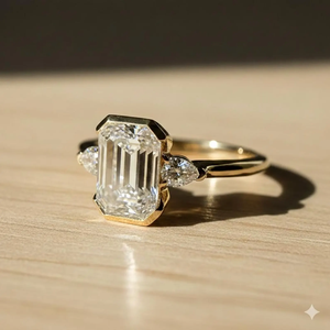 2 CT <b>Emerald</b> Cut Moissanite Engagement <b>Ring</b> 925 <b>Silver</b> Prong Setting Rhodium Plated IGI Certified Three Stone Wedding <b>Ring</b> - Product Image 2