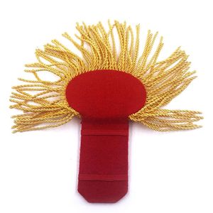Epaulette Marching Band Shoulder <b>Boards</b> with Fringe in Silk Red <b>Backing</b> with Hook for Hanging the Shoulder - Product Image 3