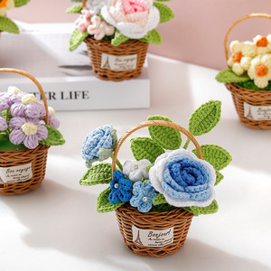 Cesta de Flores Tejida a Crochet, Flores Tejidas Eternas, Decoraciones para el Hogar, Escritorio y Bodas, para Regalo de Té Floral - Product Image 2