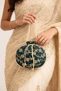 BRIDAL EMBROIDERED BEADED DRAWSTRING Potli Bag Evening Party Handbag Bridal <b>Wedding</b> Purse Jewelry Cosmetics Packaging - Product Image 3
