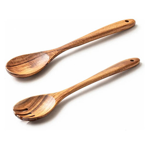 Ensemble de serveurs en bois avec poignée, ustensiles de cuisine pour servir les salades, pour la maison ou la restauration, ensembles de serveurs à salade en bois - Product Image 1