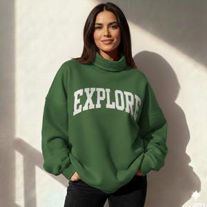 <b>Top</b> Design Women's College Pullover <b>Mock</b> <b>Neck</b> Autumn Casual Terry Embroidered Customizable Sweatshirt Front Chi Psi - Product Image 4