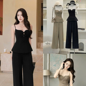 Conjunto de 2 piezas para mujer, de algodón y seda, a la moda, largo, liso, casual, ajustado, lavable, ecológico, con decoración discreta - Product Image 2