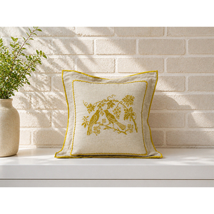 Premium Linen Embroidered <b>Throw</b> Pillow Cover | Botanical & Bird Decorative Cushion - Product Image 2
