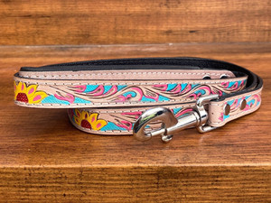 New 2025 Manufacturer Custom Hand Tooled Leather Dog Collar Leash Heavy Duty Genuine Leather Dog Collars and Traffic Lead Set - Product Image 5