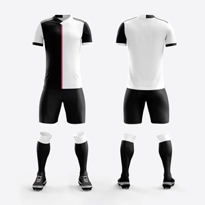 Custom Sublimated Soccer Uniform Men's Purple White Color Block Short Sleeve Jersey With Black Shorts And <b>Socks</b> Athletic Fit - Product Image 5