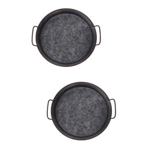 Bandeja de Servir Redonda de Metal Galvanizado Vintage con Asas, Plato de Almacenamiento con Acabado Desgastado para Cocina, Mesa de Centro, Decoración del Hogar - Product Image 1