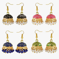 Boucles d'oreilles pendantes Jhumki en laiton Meenakari, émail traditionnel fait main, Jhumka pour femmes, bijoux élégants de style indien en laiton