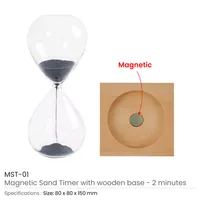 Jam Pasir Magnetik dengan Alas Kayu Desain Minimalis 2 Menit