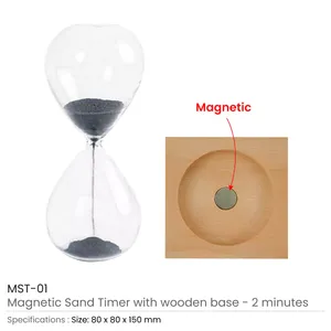 Magnetic Glass Hourglass <b>Sand</b> <b>Timer</b> with Wooden Base Minimalist Design 2 Minutes - Product Image 6