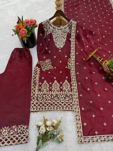 Wholesale Women Heavy Embroidered 3 Piece Top Bottom Dupatta Suit Sets Designer Indian Ethnic Party Wear <b>Dress</b> - Product Image 3