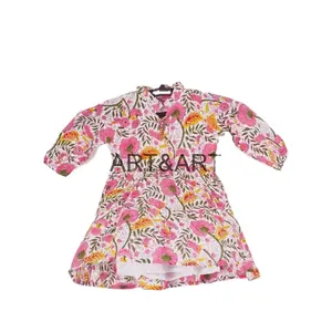畅销时尚浅色印花节日美丽印度设计师棉印花设计师童装套装