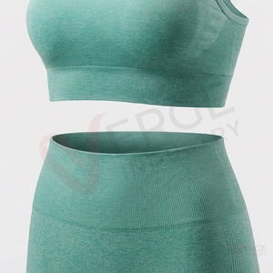 <b>Women</b> <b>Navy</b> Blue Ribbed Long Sleeve Crop <b>Top</b> High Waist Shorts Yoga 2 Piece Set Square Neck Spaghetti Strap - Product Image 5