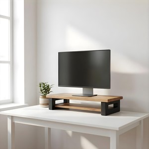Soporte para Monitor de Madera de Acacia Rústica con Patas de Metal Negro para Escritorio y TV, Soporte de TV Moderno de Madera de Acacia Sólida y Estante de Exhibición para Escritorio - Product Image 5
