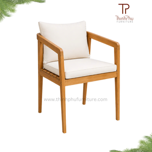 Silla de Comedor Moderna para Exterior de Madera de Teca con Cojín de Poliéster y Reposabrazos, con Garantía de 100 Años - Product Image 1