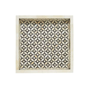 Bandeja de madera hecha a mano con incrustaciones decorativas marroquíes, bandeja de servir con incrustaciones de nácar, decoración para el hogar, bandeja de servir en oferta. - Product Image 5