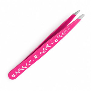 Pinzas para Cejas de Acero Inoxidable Rosa con Punta Puntiaguda y Diseño Floral - Product Image 2