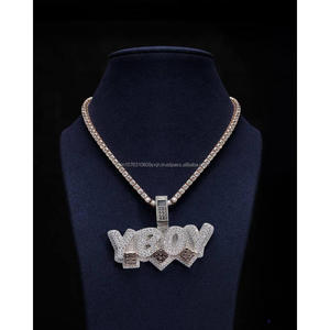 <b>Custom</b> YBOY <b>Name</b> Pendant Hand Set VVS Lab Grown 925 Sterling Silver Gold Plated Hip Hop GIA Certified Gift <b>Necklace</b> Men - Product Image 1