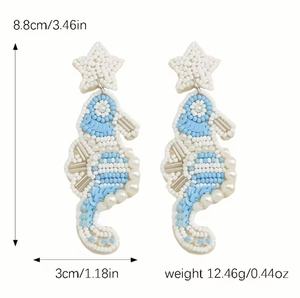 Pendientes clásicos unisex hechos a mano con cuentas de semillas, diseño de sombrero, color azul y amarillo, novedades, para profesores, boda - Product Image 2