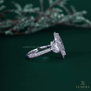 8.90CT Marquise Cut Lab Grown Diamond Halo Engagement Ring 14K 18K White Gold Heart Shape Side Stone Multi <b>Row</b> Pave Wedding Band - Product Image 5