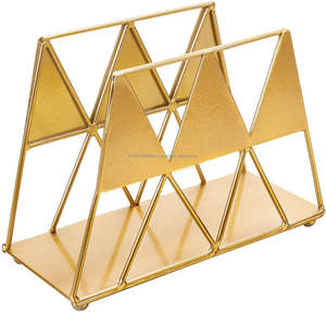 Gold-Coated Triangular Texture Napkin Stand Indian Handcrafted New Style <b>Wedding</b> Decorative <b>Tissues</b> Holder Home Kitchen Metal - Product Image 1
