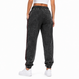 Pantalones deportivos de felpa con lavado ácido para mujer, corte relajado, cintura alta, con cordón, estilo casual, suaves, estilo vintage, la mejor calidad - Product Image 4