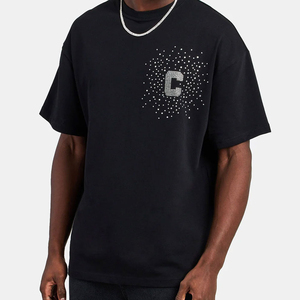 T-shirt tendance 100 % coton avec strass pour homme, anti-plis et séchage rapide, faible MOQ, prix usine - Product Image 1