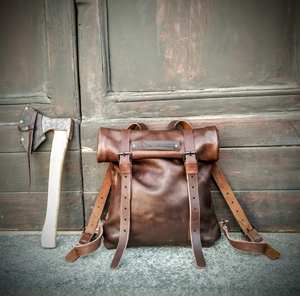 Modern Leather Roll Top <b>Backpack</b> Genuine Cowhide Travel Rucksack Mens Laptop Bag Sleek <b>Aesthetic</b> Design LTBP-0129 - Product Image 1