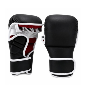 <b>Black</b> Full Finger Boxing Gloves Leather <b>Velcro</b> Closure Adult Martial Arts Training Gear - Product Image 1