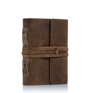100% Genuine Leather Bound Diary Hardcover Vintage Style Wrap Flap Design Brown Color Sewing Binding 240 Pages <b>Notebook</b> With Pen - Product Image 2