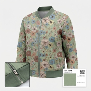 เสื้อแจ็คเก็ตบอมเบอร์พิมพ์ลายดอกไม้สำหรับผู้หญิง แบรนด์ OEM คอทรงโอ ซิปหน้า ผ้าทอ สไตล์ลำลองสำหรับฤดูใบไม้ร่วง ผู้ผลิตตามสั่ง - Product Image 3