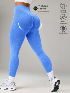 Leggings de yoga pour femmes les plus vendus, de haute qualité, froncés, unis, sans coutures, longueur cheville, taille élastique, vêtements de sport compressifs - Product Image 3