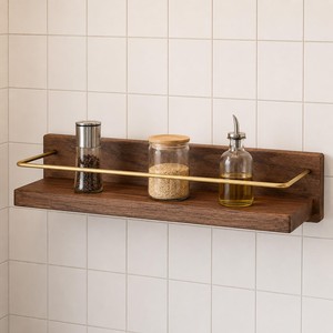 Double Walnut Wood Brass Divider Mid Century Modern <b>Wall</b> <b>Shelves</b> <b>Floating</b> <b>Shelves</b> OEM Custom Wholesale | Aqudus Saleem India - Product Image 2