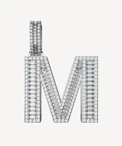 M Letter <b>Pendant</b> Charm Rhodium Plated Gold/Silver <b>Emerald</b> Cut Diamond Channel Setting Trendy Unisex Gift - Product Image 1