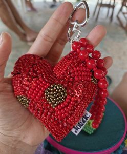 Luxury Floral Embroidery Beaded <b>Keychain</b> Decorative Key Ring for Women and Girls Handmade Beaded Embroidery <b>Keychain</b> with Detail - Product Image 1
